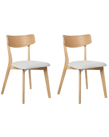 Set of 2 Dining Chairs Light Rubberwood Frame Grey Fabric Seat Armless Retro Design Beliani