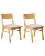 Set of 2 Dining Chairs Light Rubberwood Frame Grey Fabric Seat Armless Retro Traditional Design Beliani