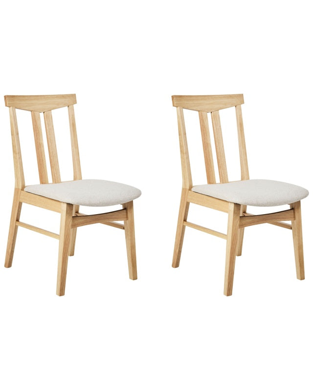 Set of 2 Dining Chairs Light Rubberwood Frame Beige Fabric Seat Armless Retro Traditional Design Beliani