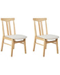 Set of 2 Dining Chairs Light Rubberwood Frame Beige Fabric Seat Armless Retro Traditional Design Beliani