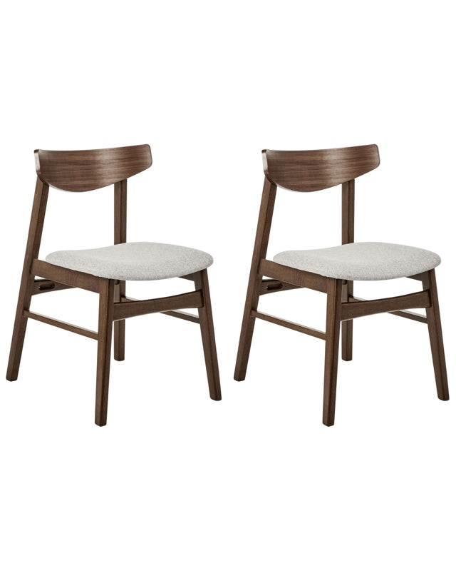 Set of 2 Dining Chairs Dark Rubberwood Frame Grey Fabric Seat Armless Retro Design Beliani