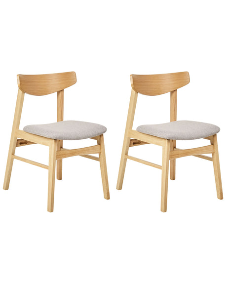 Set of 2 Dining Chairs Light Rubberwood Frame Grey Fabric Seat Armless Retro Design Beliani