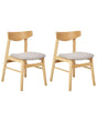 Set of 2 Dining Chairs Light Rubberwood Frame Grey Fabric Seat Armless Retro Design Beliani