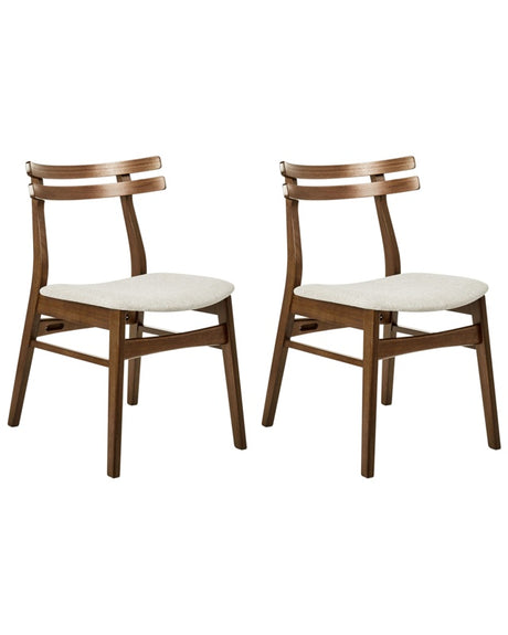 Set of 2 Dining Chairs Dark Rubberwood Frame Beige Fabric Seat Armless Retro Design Beliani