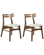 Set of 2 Dining Chairs Dark Rubberwood Frame Beige Fabric Seat Armless Retro Design Beliani