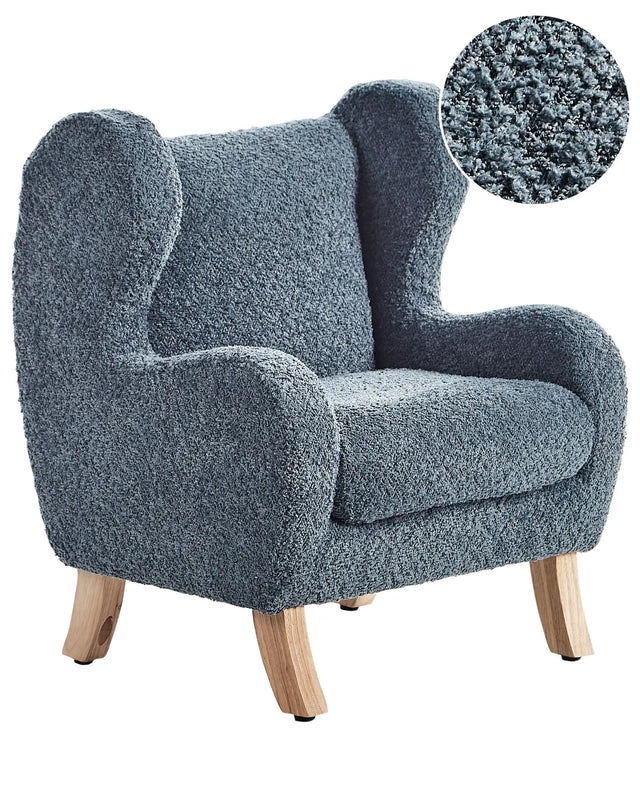 Chair Dark Blue Boucle Upholstery with Armrests Nursery Furniture Seat for Children Modern Design Beliani