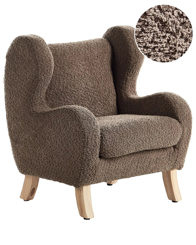 Chair Brown Boucle Upholstery with Armrests Nursery Furniture Seat for Children Modern Design Beliani
