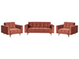 Living Room Set Red Velvet Fabric Upholstery 3 Seater and 2 Armchairs Reclining Backrest 3 Positions Click-Clack Beliani