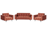 Living Room Set Red Velvet Fabric Upholstery 3 Seater and 2 Armchairs Reclining Backrest 3 Positions Click-Clack Beliani