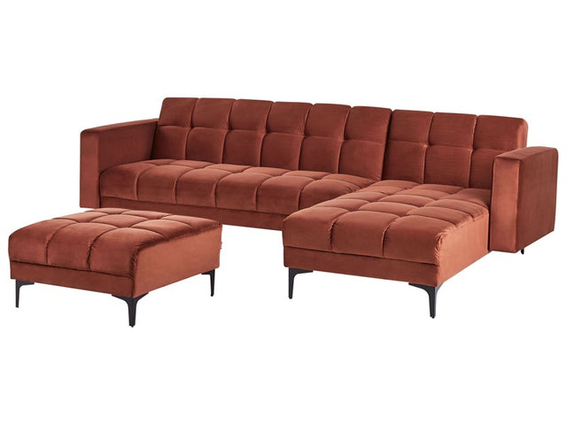 Left Hand Corner Sofa with Ottoman Red Velvet Fabric Upholstery Reclining Backrest 3 Positions Click-Clack Beliani