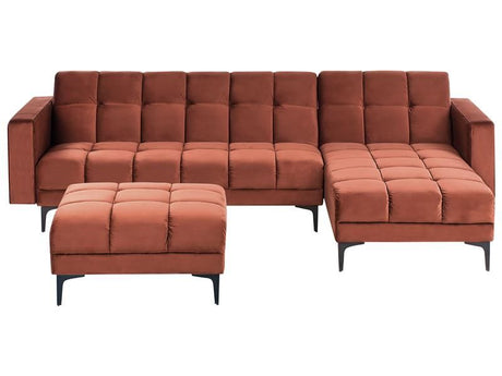 Left Hand Corner Sofa with Ottoman Red Velvet Fabric Upholstery Reclining Backrest 3 Positions Click-Clack Beliani