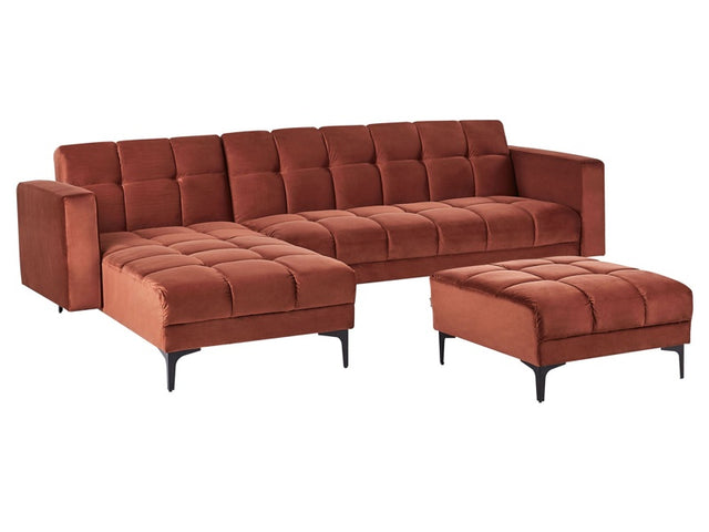 Right Hand Corner Sofa with Ottoman Red Velvet Fabric Upholstery Reclining Backrest 3 Positions Click-Clack Beliani