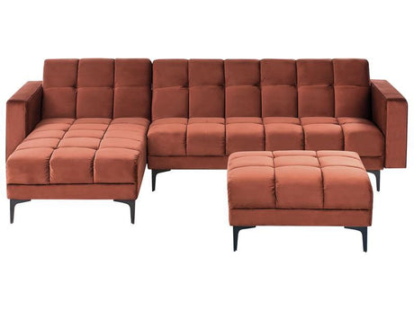 Right Hand Corner Sofa with Ottoman Red Velvet Fabric Upholstery Reclining Backrest 3 Positions Click-Clack Beliani