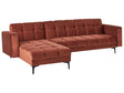 Right Hand Corner Sofa with Ottoman Red Velvet Fabric Upholstery Reclining Backrest 3 Positions Click-Clack Beliani