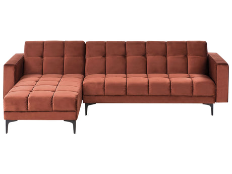 Right Hand Corner Sofa with Ottoman Red Velvet Fabric Upholstery Reclining Backrest 3 Positions Click-Clack Beliani