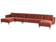 6 Seater U-Shaped Sofa Red Velvet Fabric Upholstery Reclining Backrest 3 Positions Click-Clack Beliani