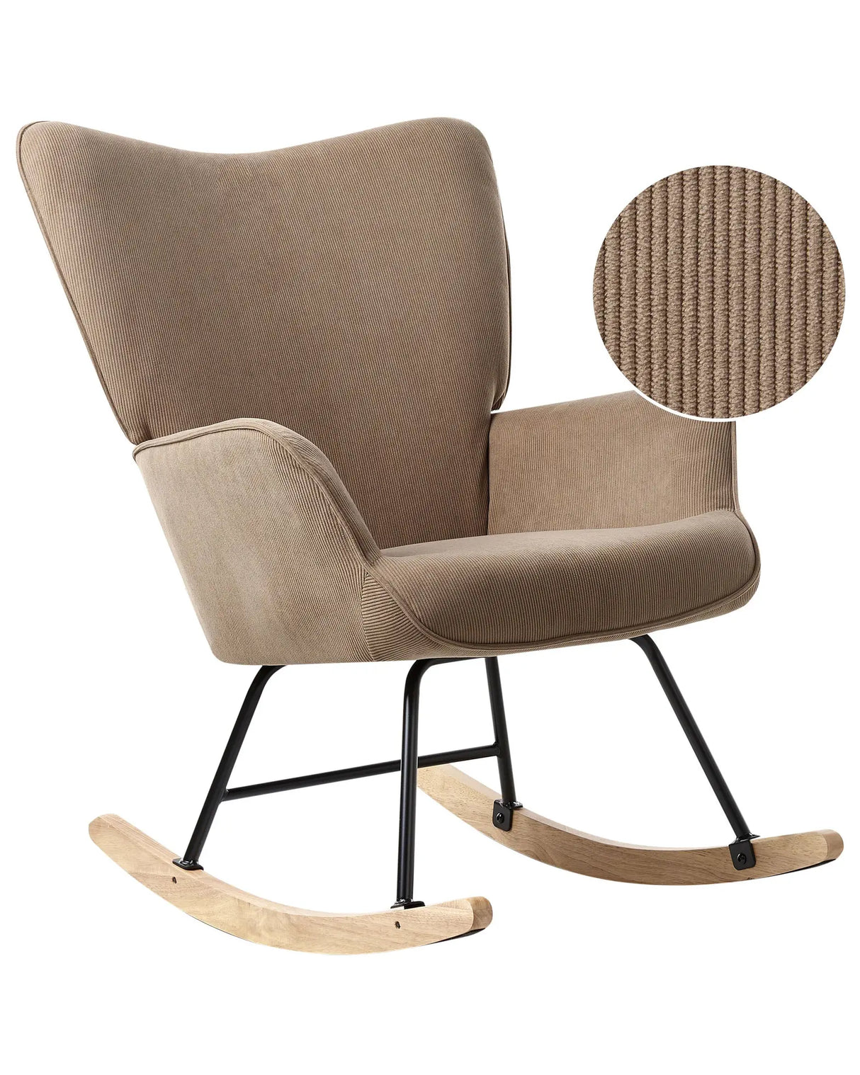 Rocking Armchair Taupe Jumbo Cord Upholstery Metal Black Legs Comfortable Wide Backrest and Armrests Living Room Bedroom Beliani