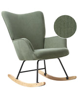Rocking Armchair Green Jumbo Cord Upholstery Metal Black Legs Comfortable Wide Backrest and Armrests Living Room Bedroom Beliani