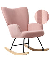 Rocking Armchair Pink Jumbo Cord Upholstery Metal Black Legs Comfortable Wide Backrest and Armrests Living Room Bedroom Beliani
