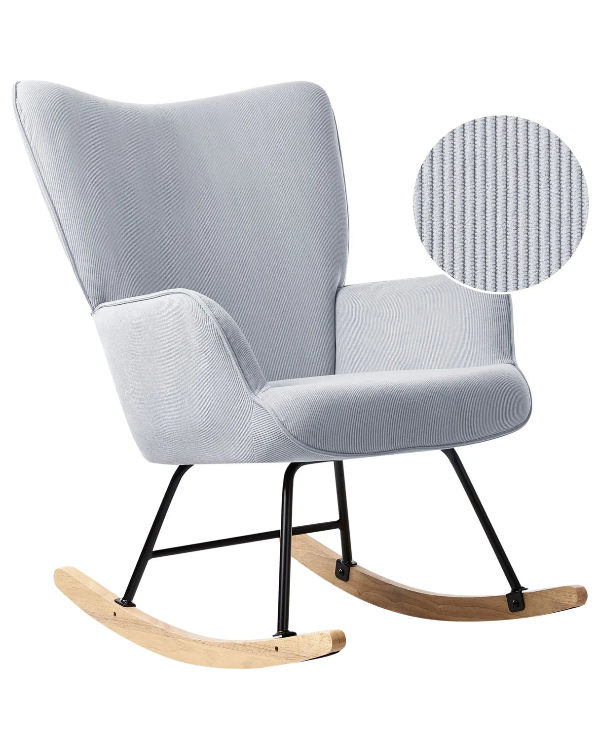 Rocking Armchair Light Blue Jumbo Cord Upholstery Metal Black Legs Comfortable Wide Backrest and Armrests Living Room Bedroom Beliani