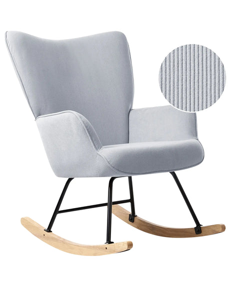 Rocking Armchair Light Blue Jumbo Cord Upholstery Metal Black Legs Comfortable Wide Backrest and Armrests Living Room Bedroom Beliani