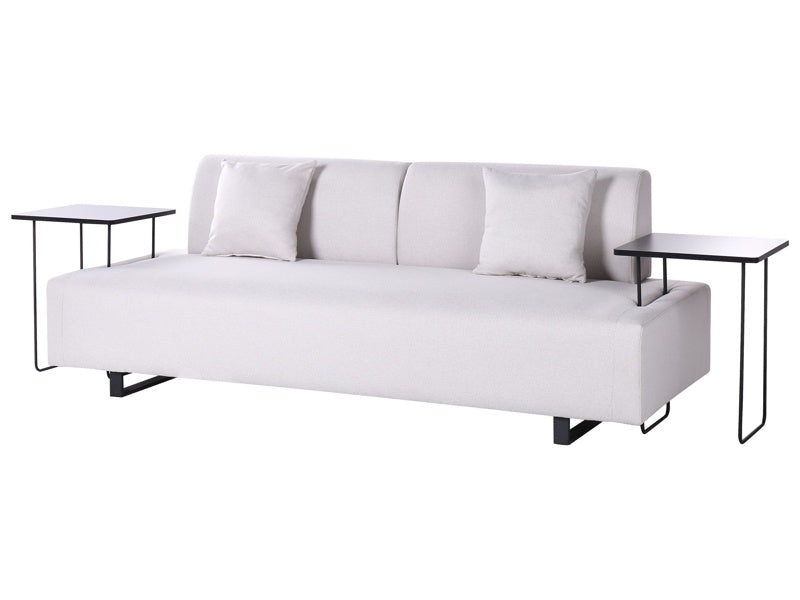 Sofa with Side Tables Beige Polyester 3 Seater Removable Armrests and Backrest with 2 Side Tables Beliani