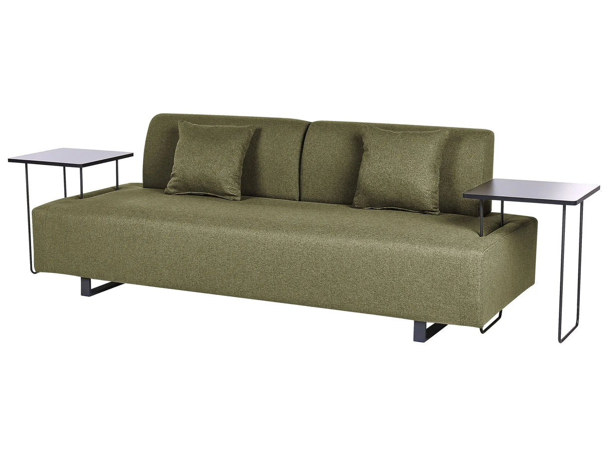 Sofa with Side Tables Green Polyester 3 Seater Removable Armrests and Backrest with 2 Side Tables Beliani