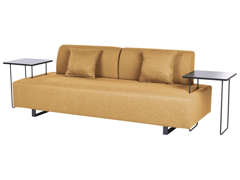 Sofa with Side Tables Yellow Polyester 3 Seater Removable Armrests and Backrest with 2 Side Tables Beliani