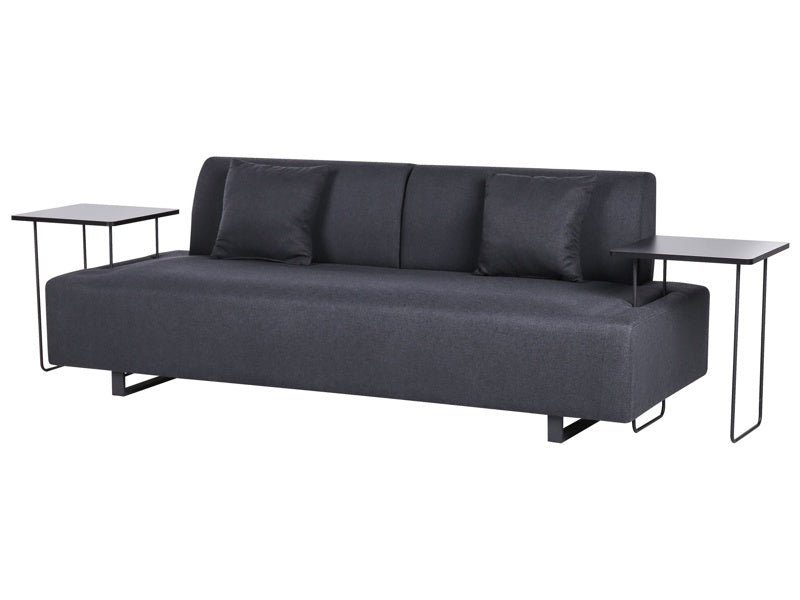 Sofa with Side Tables Black Polyester 3 Seater Removable Armrests and Backrest with 2 Side Tables Beliani