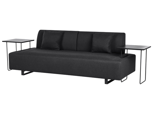 Sofa with Side Tables Black Polyester 3 Seater Removable Armrests and Backrest with 2 Side Tables Beliani