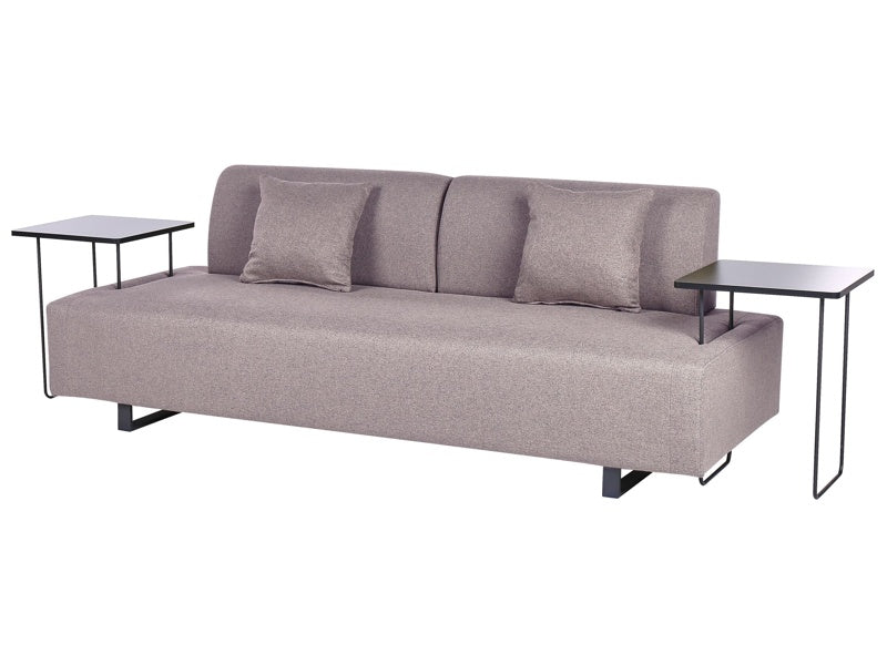 Sofa with Side Tables Brown Polyester 3 Seater Removable Armrests and Backrest with 2 Side Tables Beliani