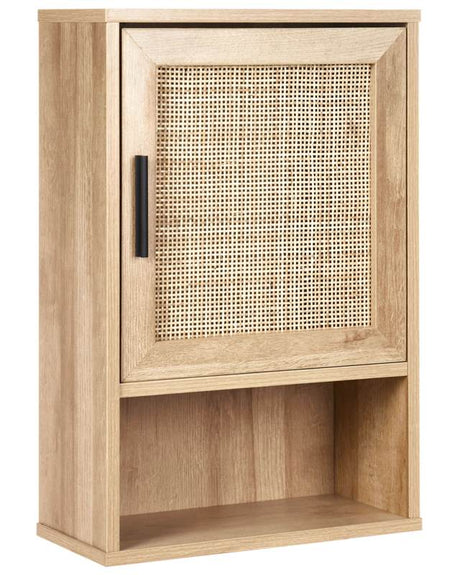 Bathroom Cabinet Light Wood Particle Board Rattan Front Braid 40 x 60 cm Boho Design Beliani