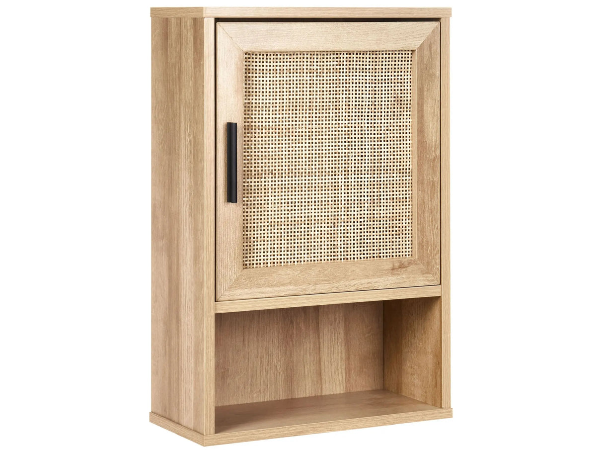 Bathroom Cabinet Light Brown Particle Board Rattan Front Braid 40 x 60 cm Boho Design Beliani