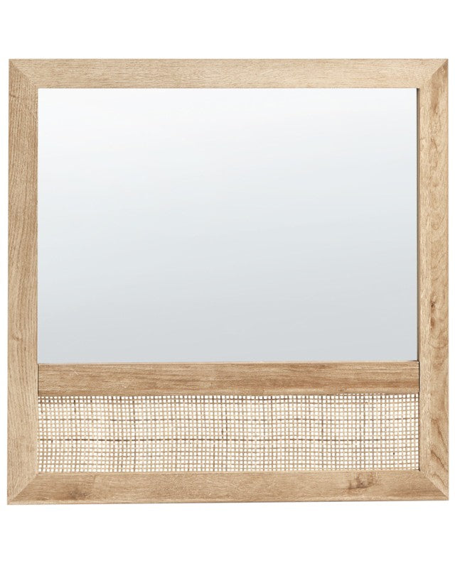 Wall Mirror Light Wood Particle Board Rattan 60 x 60 cm Square Decorative Accent Piece Scandinavian Style Beliani