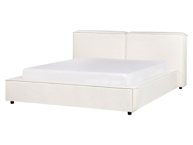 EU King Size Bed Off-White Fabric Upholstery 5ft3 Slatted Base with Thick Padded Headboard Footboard Beliani