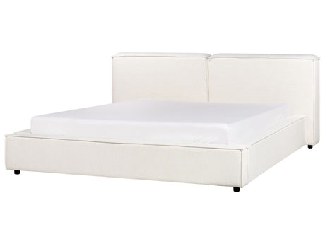 EU Super King Size Bed Off-White Fabric Upholstery 6ft Slatted Base with Thick Padded Headboard Footboard Beliani