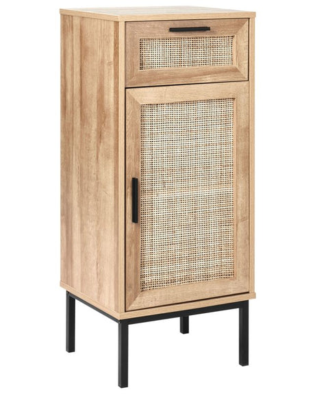 Bathroom Cabinet Light Wood Particle Board Rattan Front Braid 40 x 92 cm Boho Design Beliani