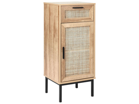 Bathroom Cabinet Light Brown Particle Board Rattan Front Braid 40 x 92 cm Boho Design Beliani