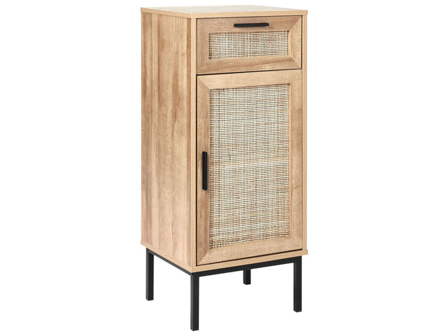 Bathroom Cabinet Light Brown Particle Board Rattan Front Braid 40 x 92 cm Boho Design Beliani