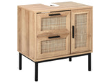 Bathroom Cabinet Light Brown Particle Board Rattan Front Braid 60 x 60 cm Boho Design Beliani