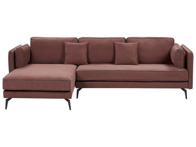 Corner Sofa Burgundy Upholstery Polyester Metal Legs Pillow Backrest Scatter Cushions Modern Design Beliani