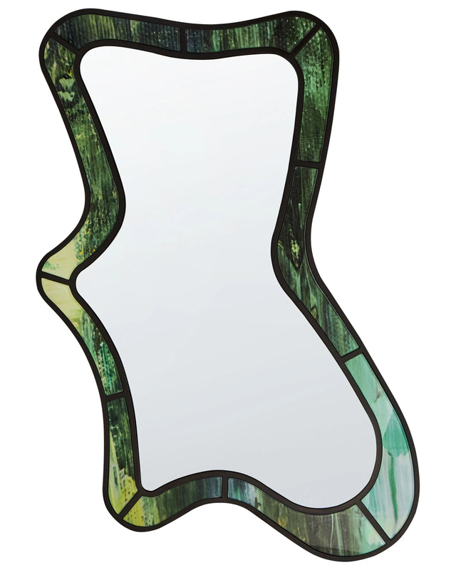 Wall Mirror Green MDF Frame Glass 60 x 98 cm Irregular Shape Modern Style Living Room Hallway Beliani