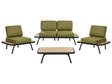 4 Piece Garden Set Olive Green Certified Acacia Wood Aluminium Frame Cushions Chairs Bench Coffee Table 4 Seater Beliani