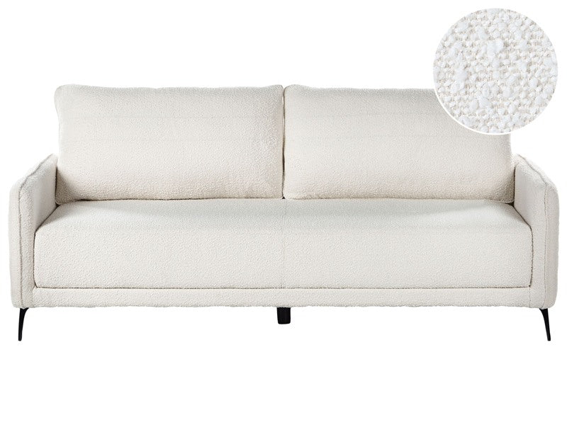 Sofa Bed White Fabric Boucle Upholstered 3 Seater Pull Out Bed Metal Legs Minimalist Sleeping Function Beliani