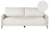 Sofa Bed White Fabric Boucle Upholstered 3 Seater Pull Out Bed Metal Legs Minimalist Sleeping Function Beliani
