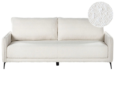 Sofa Bed White Fabric Boucle Upholstered 3 Seater Pull Out Bed Metal Legs Minimalist Sleeping Function Beliani