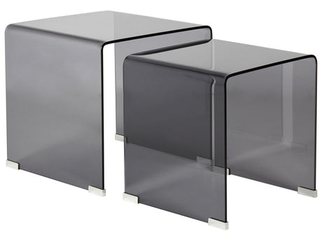 Nest of 2 Side Tables Black Transparent Glass Rectangular Minimalist Beliani