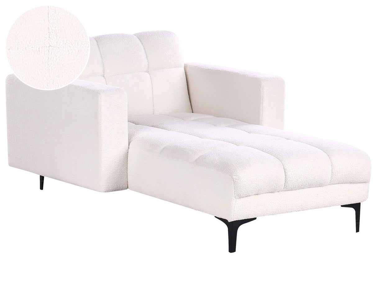 Chaise Lounge White Boucle Upholstery Reclining Backrest 3 Positions Beliani