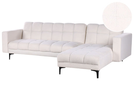 Left Hand Corner Sofa White Boucle Upholstery Reclining Backrest 3 Positions Click-Clack Beliani