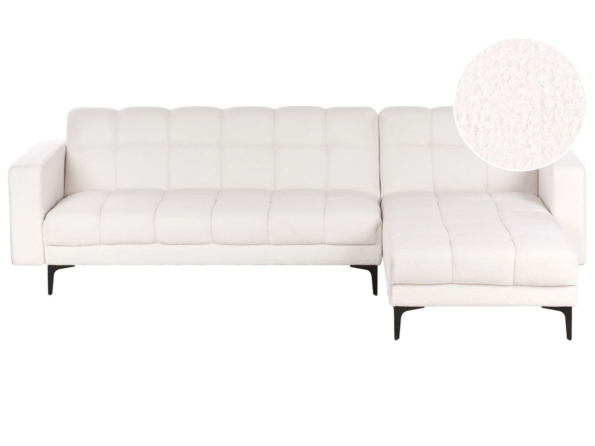 Left Hand Corner Sofa White Boucle Upholstery Reclining Backrest 3 Positions Click-Clack Beliani